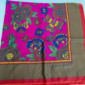 Vintage Laura Geraldi Floral Brown Purple Red Colorful Square Scarf 35"
